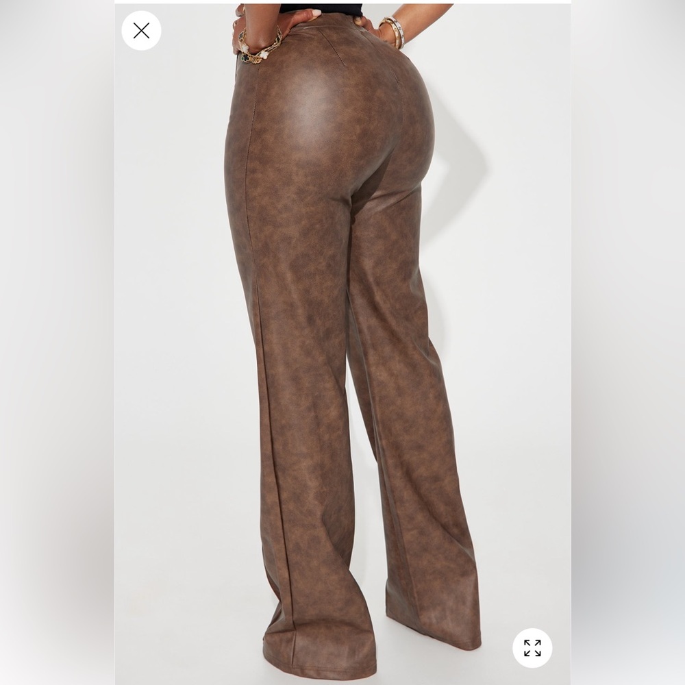 Fashion Nova Brown Wide-Leg Faux Leather Pants - Picture 2 of 2